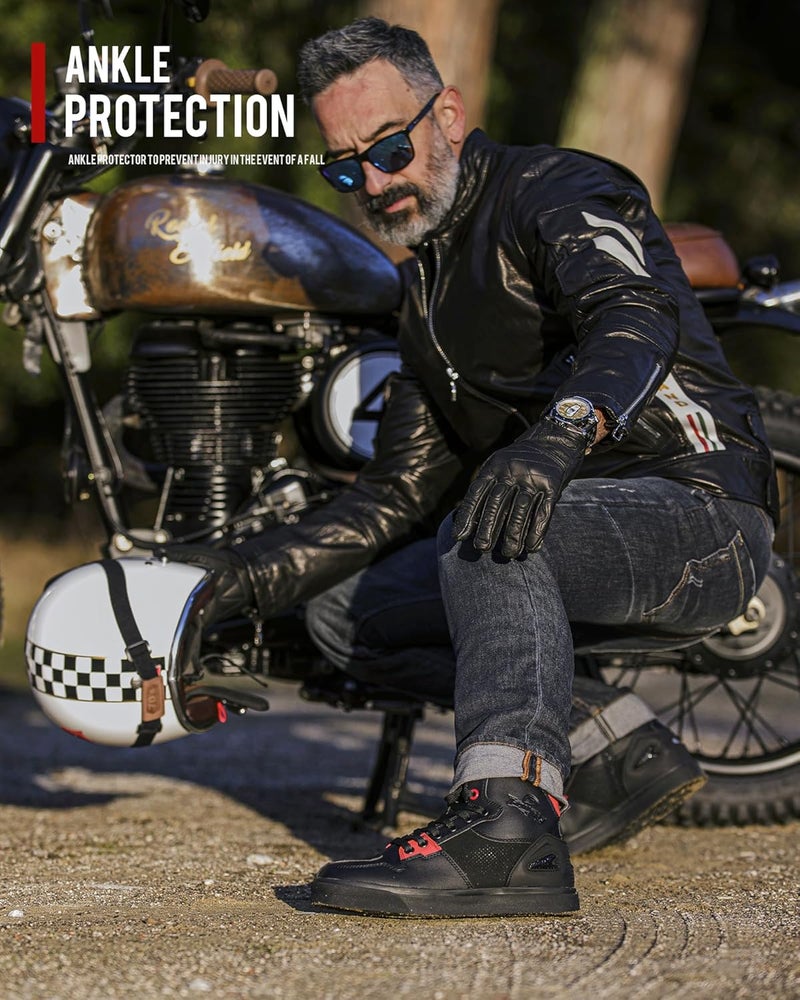 Grapelet Motorcycle Shoes for Men, Anti-Skid Motorcycle Riding Shoes Motocross Protective Boots with Side Zipper, Ankle Support Black,8.5 - Image 2